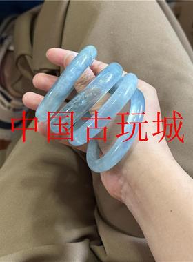 天然色海蓝宝饰品冰蓝款手镯细条