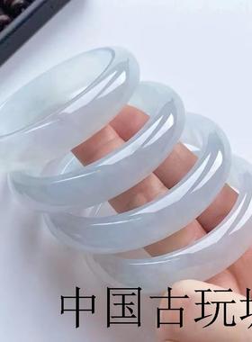 缅甸老坑翡翠清新白冰玉镯子珠宝冰种正圈贵妃白月光浅绿手镯正品