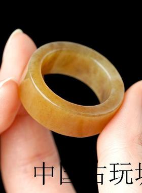 糖色新疆和田玉扳指女款且末糖戒指糖玉戒指女素圈真玉戒圈玉指环