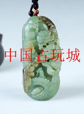 新疆和田玉且末糖料手把件男女款玉石盘玩山水意境无事牌山料挂件