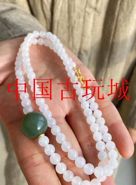 新疆和田白玉小米珠毛衣链羊脂玉且末蓝长款项链国风新中式锁骨链