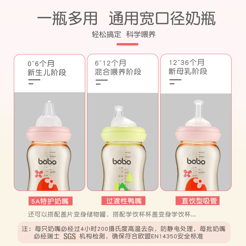 bobo新生婴儿防胀气ppsu奶瓶吸管杯 bobo奶瓶