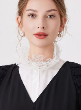2025A5花苞立领双层荷叶边衬衫领假领子假袖子套装女装饰打底领