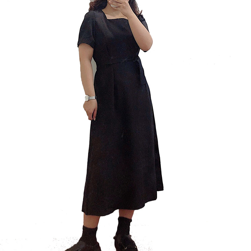 2020夏赫本风胖mm宽松短袖小连衣裙 120斤的大杨连衣裙