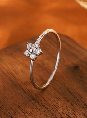 深圳旭佳旭家925纯银锆石小花戒指女轻奢高级感时尚百搭简约闭口