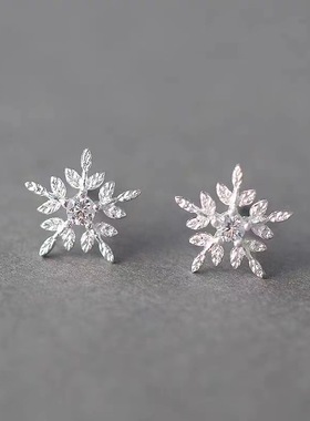 深圳旭佳S925纯银雪花饰品套装 韩版雪花耳钉雪花波浪耳线轻奢