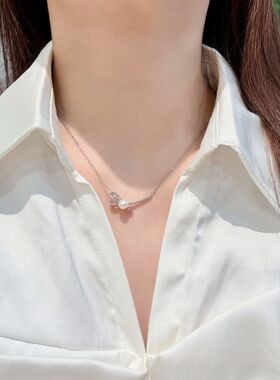 深圳旭佳旭家天然淡水珍珠满钻不对称蝴蝶结项链女精致日常通勤