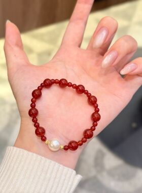 深圳旭佳旭家白雪红脂s925纯银天然红玛瑙施家珍珠手串女精致小众