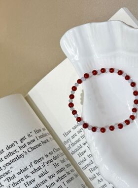 深圳旭佳旭家新中式红色玛瑙5A蓝磷灰串珠手链女气质国风小众时尚