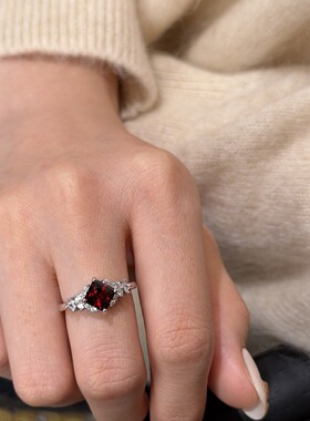 深圳旭佳旭家s925纯银几何刻面石榴石闪钻恒星戒指女小众气质百搭