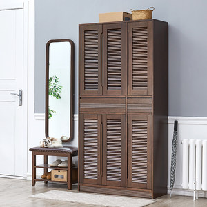 家逸门口鞋柜实木家用大容量省空间收纳玄关柜阳台储物柜美式高柜