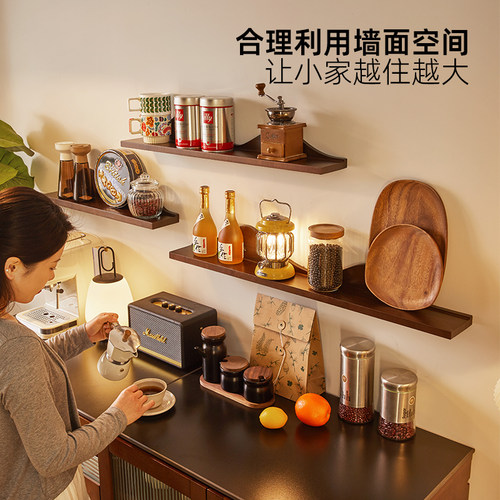 家逸墙上置物架免打孔艺术隔板电视墙面床头装饰搁板层板客厅壁挂 - 图1