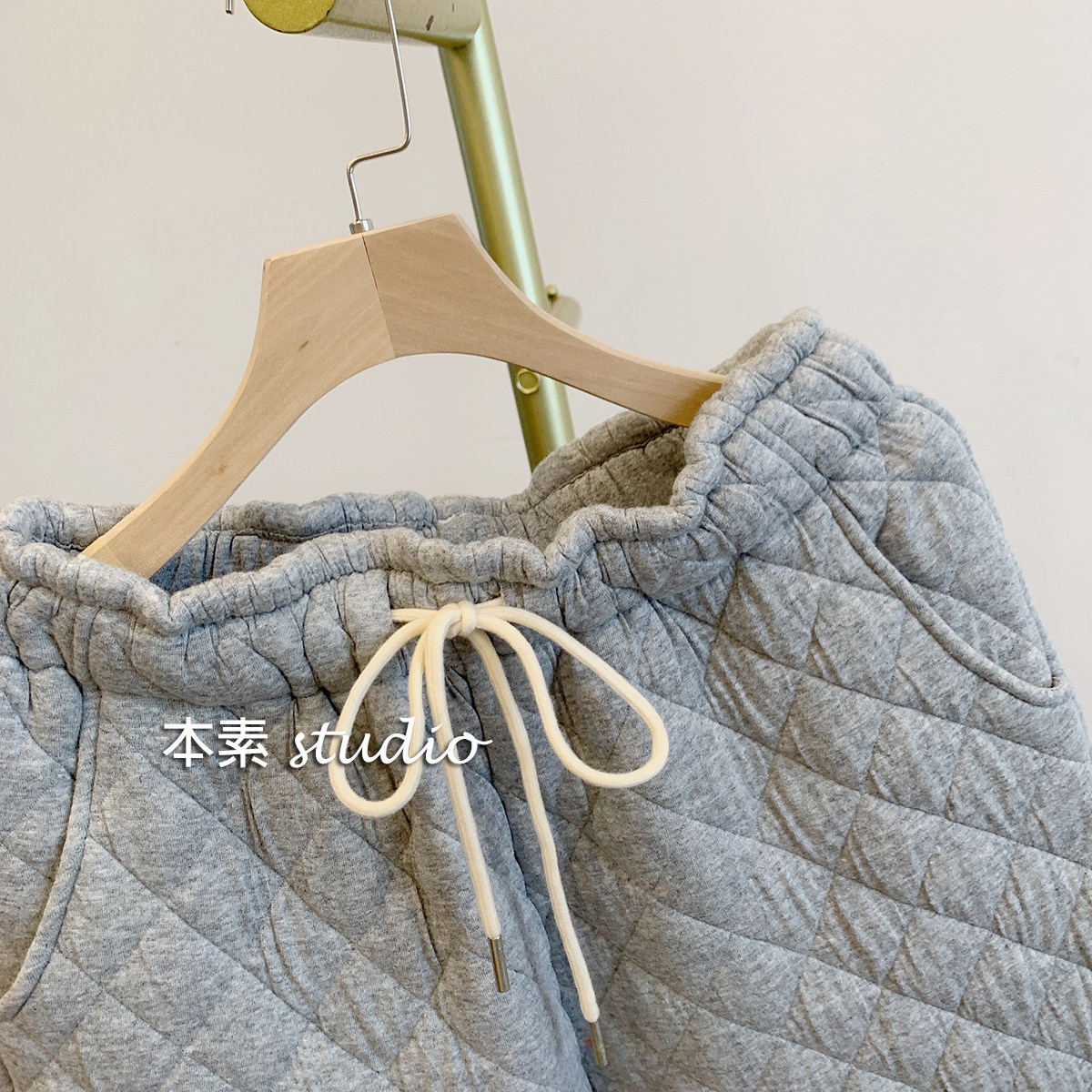 C2701菱格夹棉毛绒拼接松紧腰系带宽松阔腿裤,淘宝优惠券,粉丝福利购,淘宝优惠卷