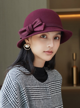 圆顶帽女骑士帽贝雷帽羊毛呢帽子