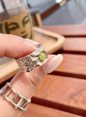 韩代重工s925纯银戒指高级感肌理纹手工捶纹厚实质感宽版食指戒