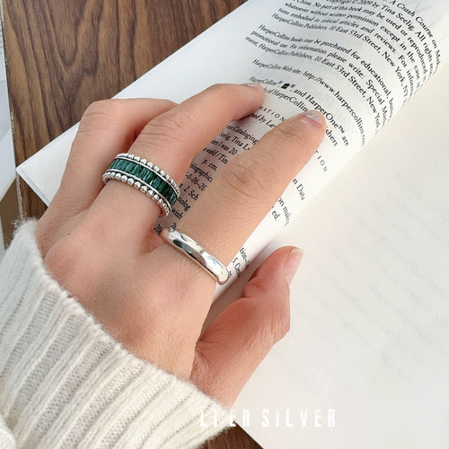 韩单重工s925纯银祖母绿钻戒指新款海洋绮境浮光流转闭口食指戒女 - 图1