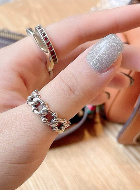 韩单s925纯银复古链条戒指女小众简约设计感食指环时尚潮轻奢新款