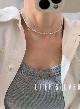 韩国定制新款s925纯银项链进口小方块拼接锁骨链ins法式轻奢气质