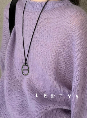 韩单重工s925纯银实心大猪鼻子项链女ins时尚黑绳系带新款毛衣链