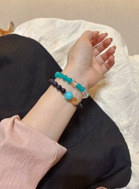 2026年新款蓝砂石手链女款小众叠戴手串紫色饰品转运