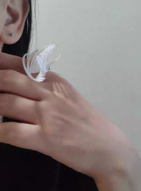 手工硅胶叶子戒指贝珠指环时尚气质高级感