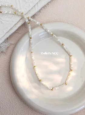 zulin's acc 夏季贝珠竹节链14K包金锁骨链叠戴搭配显白串珠项链