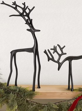 3D打印圣诞小雕像Set of 2 Black Reindeer Statues黑色驯鹿雕像
