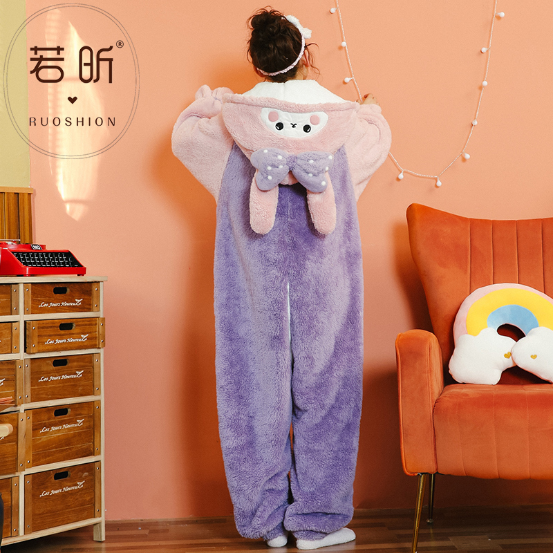 若昕服饰旗舰店珊瑚绒睡衣女春秋冬季连体卡通动漫可爱甜美学生加厚法兰绒家居服3