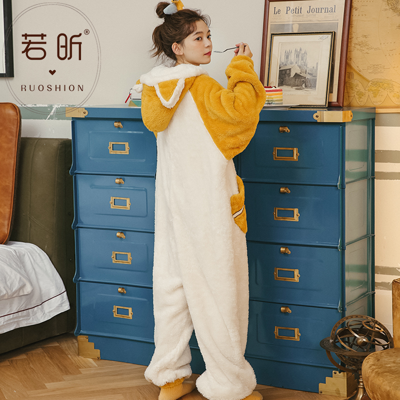若昕服饰旗舰店珊瑚绒睡衣女春秋冬季连体卡通动漫可爱甜美套装保暖法兰绒家居服3