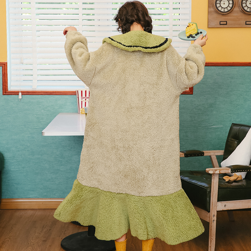 若昕服饰旗舰店珊瑚绒睡衣睡袍秋冬季女可爱甜美卡通加厚学生法兰绒中长款家居服1