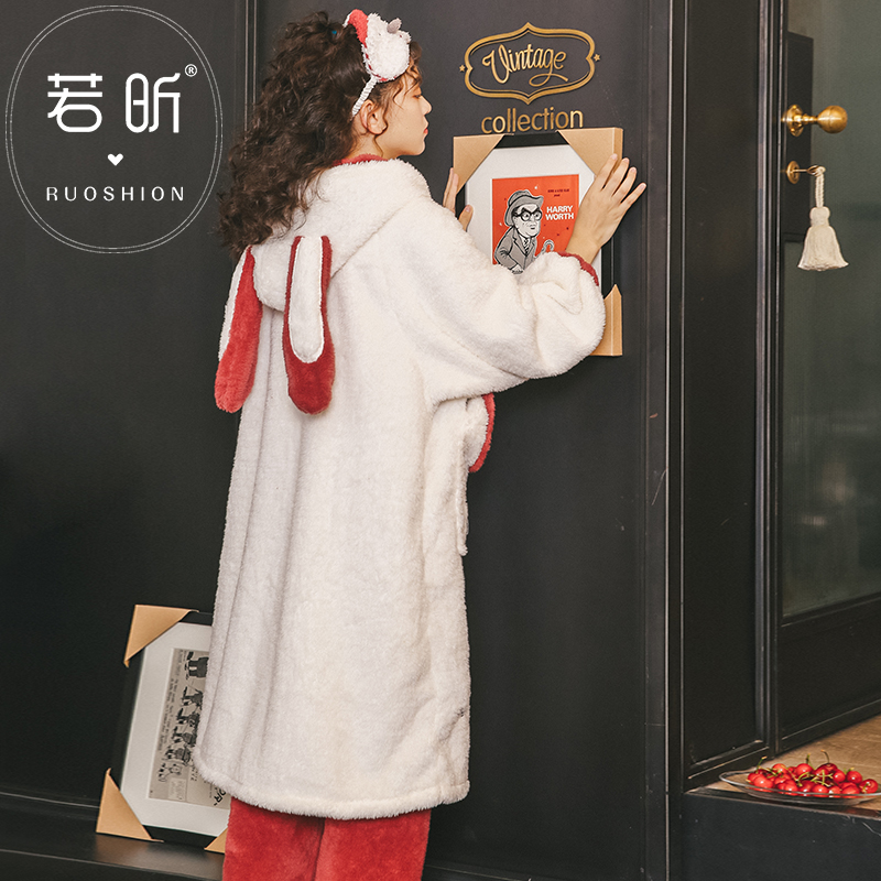 若昕服饰旗舰店睡衣女春秋冬季甜美珊瑚绒卡通宽松可爱加厚法兰绒套装学生家居服0