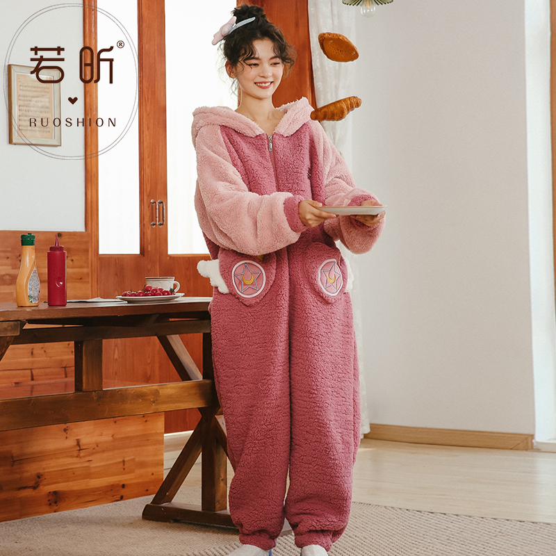 若昕服饰旗舰店珊瑚绒睡衣女春秋冬季连体卡通动漫可爱甜美学生加厚法兰绒家居服3