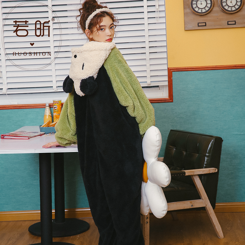 若昕服饰旗舰店珊瑚绒睡衣女春秋冬季连体卡通动漫可爱甜美学生加厚法兰绒家居服1