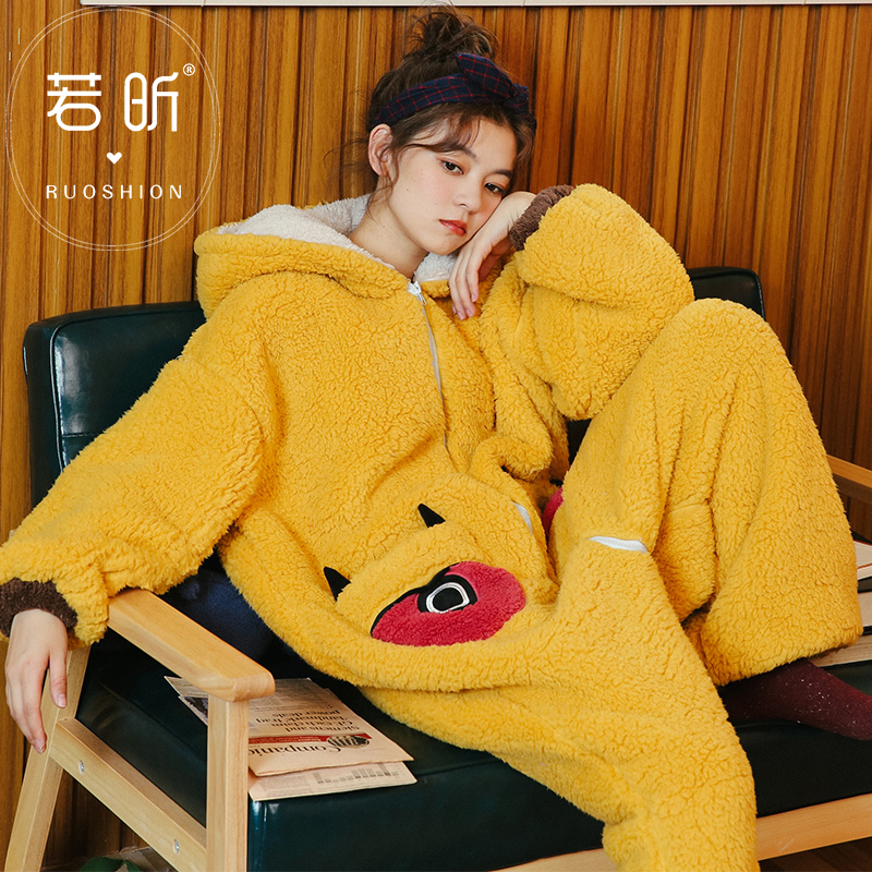 若昕服饰旗舰店珊瑚绒睡衣女春秋冬季连体卡通动漫可爱甜美学生加厚法兰绒家居服1