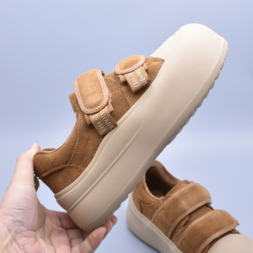 2025秋冬新款欧货魔术贴厚底运动休闲鞋真皮丑萌娃娃头板鞋女加绒 - 图2