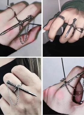 Fashion New Gothic Dark Cross Sword Ring Personalised Chain
