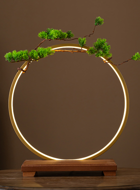 新中式LED灯圈摆件禅意茶桌摆设