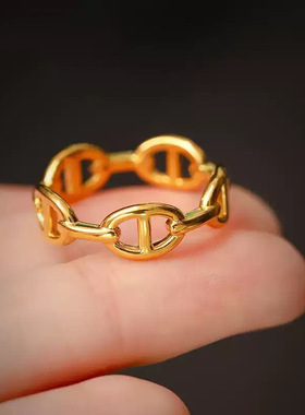 18K金猪鼻子戒指不脱模亮面