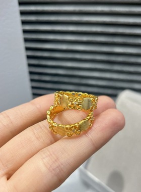 18K鸢尾花戒au750黄金镶钻石金色指环法式轻奢女戒工厂直销