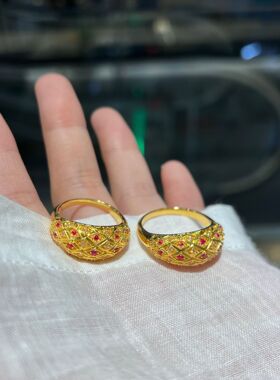 18K表面含金菱格纹戒指au750唐彩不脱模菱宫廷满天星戒指轻奢指环