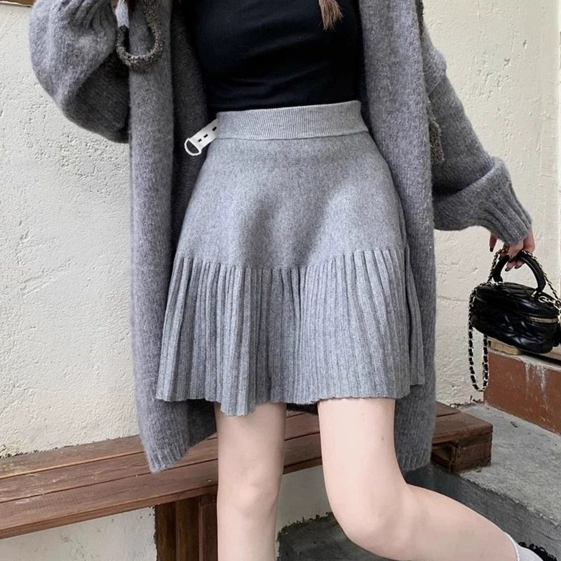 针织百褶半身裙秋冬2024新款甜辣妹高腰显瘦短裙设计感百搭a字裙,淘宝优惠券,粉丝福利购,淘宝优惠卷