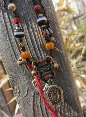 15426藏传老合金嘎乌盒多宝项链手工编绳民族风 文玩护身挂坠藏式