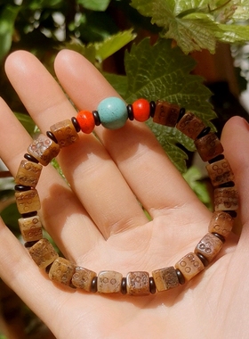 45433藏传m请加c老尕尕吉祥天母珠手串 老绿松石雪巴