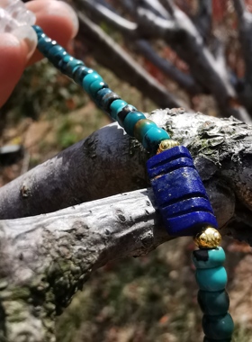 15446老水晶司南青金石古珠绿松石手链