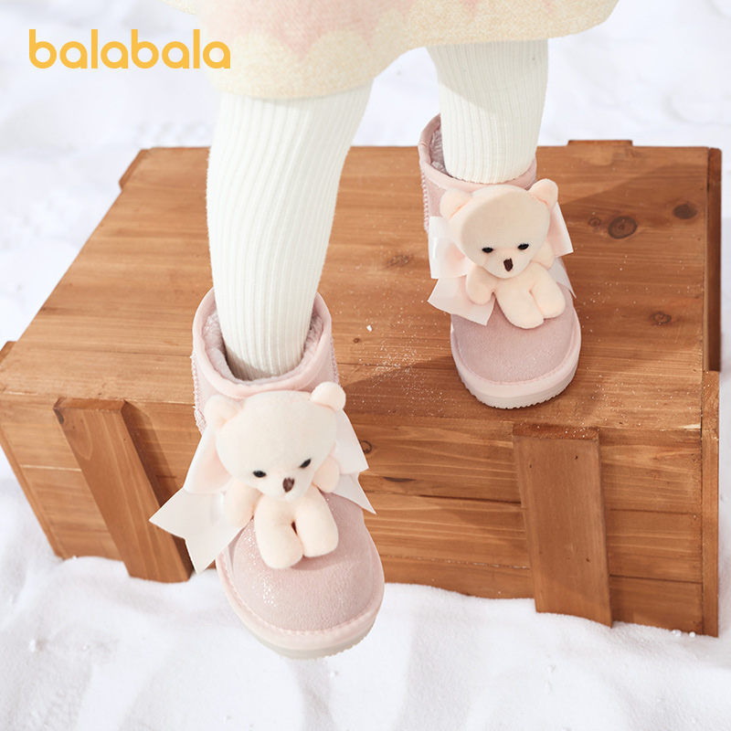 巴拉巴拉女童雪地靴小童宝宝加绒棉靴2023冬季新款童鞋儿童靴子厚