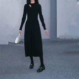 Осенний модный лонгслив, черный длинный корсет, приталенное платье, средней длины