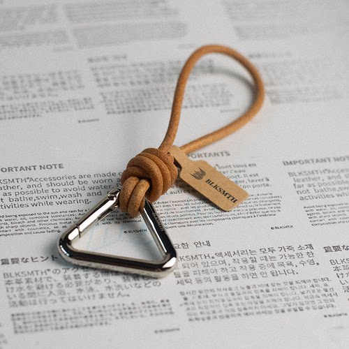 简约三角几何防丢diy植鞣头层牛皮编织日式钥匙扣挂绳小众情侣款 - 图0