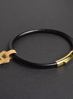 黑色简约复古真皮不掉色个性百搭原创质感时尚牛皮手镯