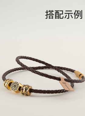 diy细款牛皮绳吊坠咖色竹节项链绳串珠子吊牌牛皮项链简约真皮