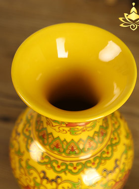 陶瓷黄色佛堂摆件插花瓶